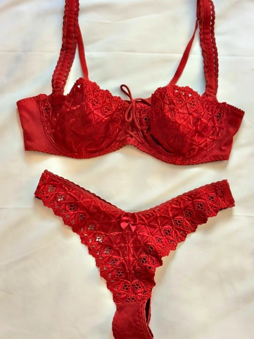 Aubade Paris Bahia Red Embroidered Lingerie Set Bra 34E Thong M France